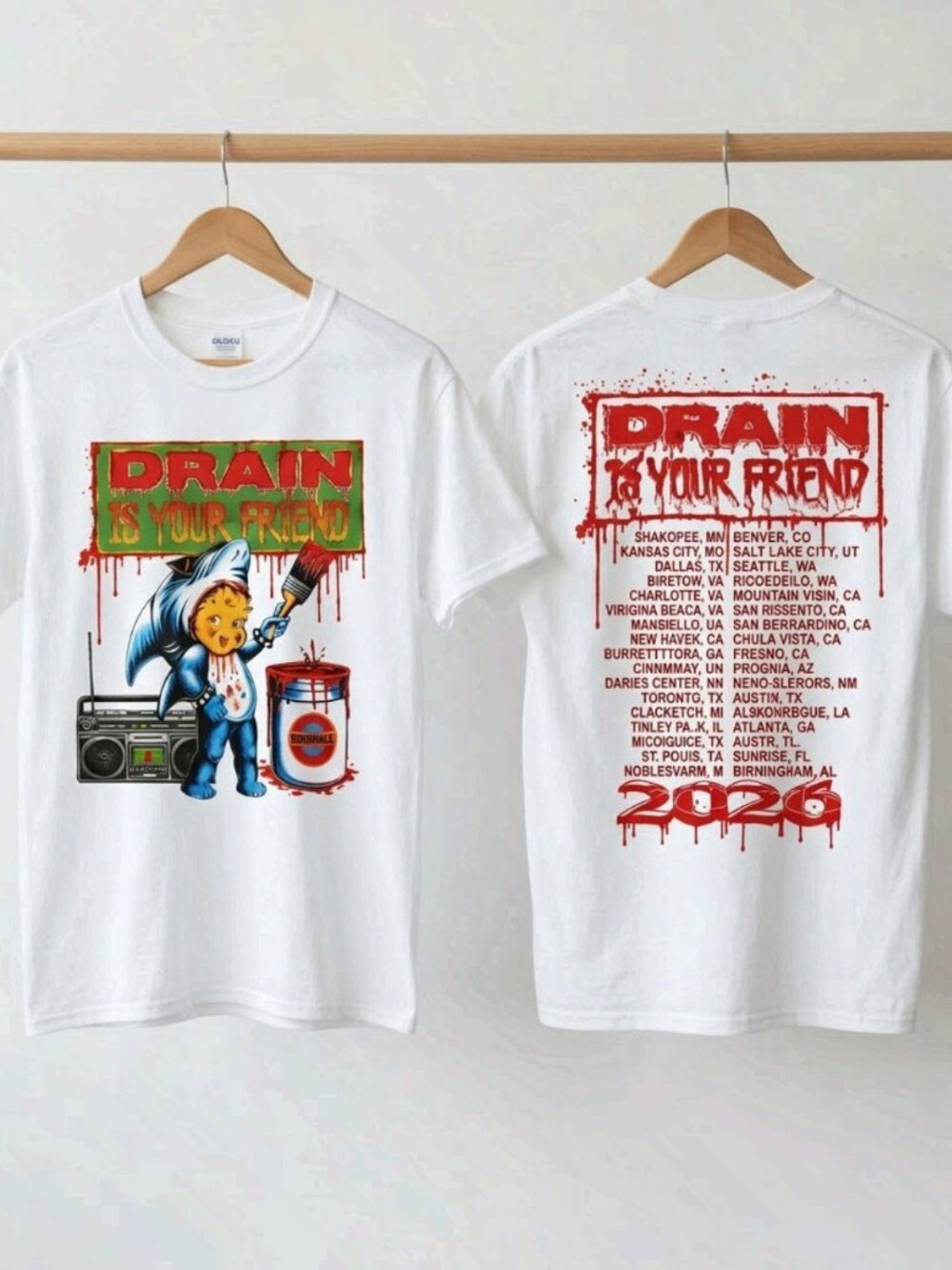 Drain Is Your Friend Tour 2026 White T-Shirt Reprint